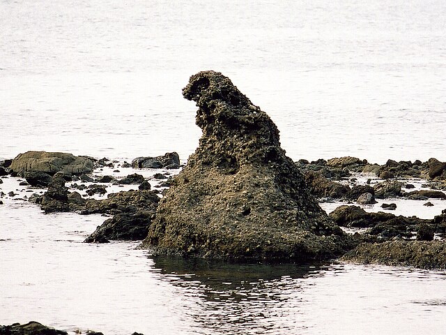 ゴジラ岩 (石川県)(หินก็อดซิล่า): รอยเท้าของเทพเจ้าผู้ยิ่งใหญ่